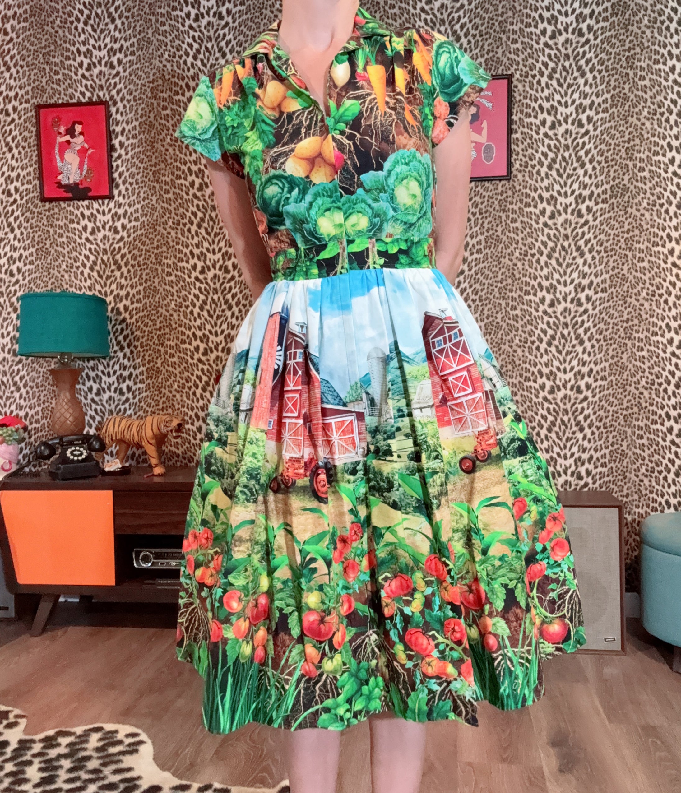 Bernie Dexter Multicolor Farm Harvest Print Swing Dress