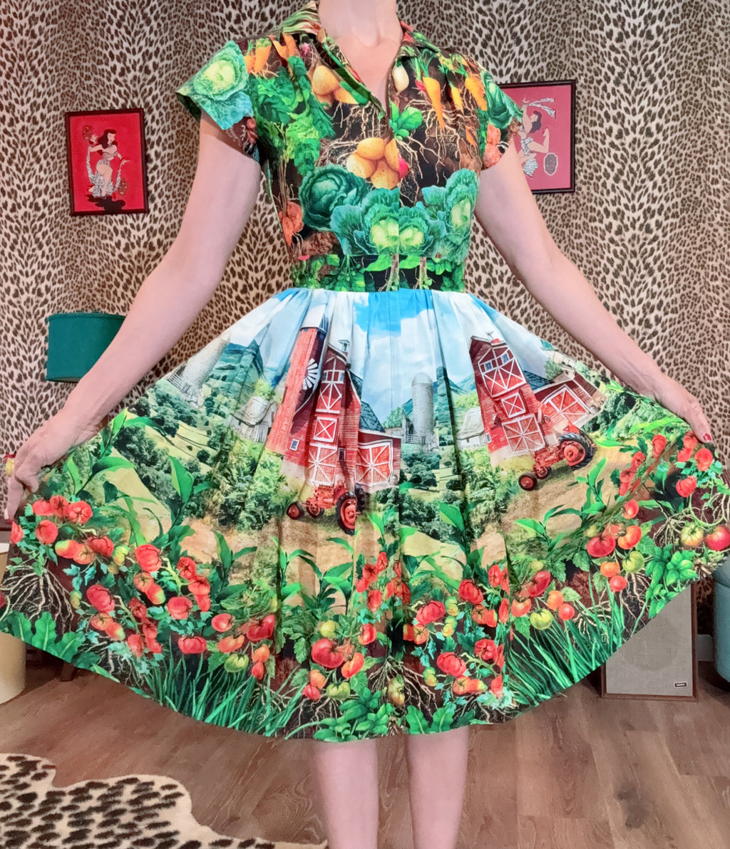 Bernie Dexter Multicolor Farm Harvest Print Swing Dress