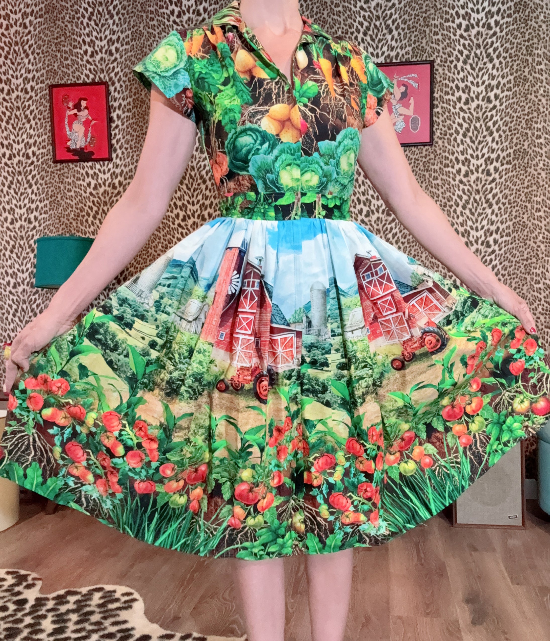 Bernie Dexter Multicolor Farm Harvest Print Swing Dress