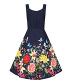 Navy Butterfly & Floral Moonlight Swing Dress