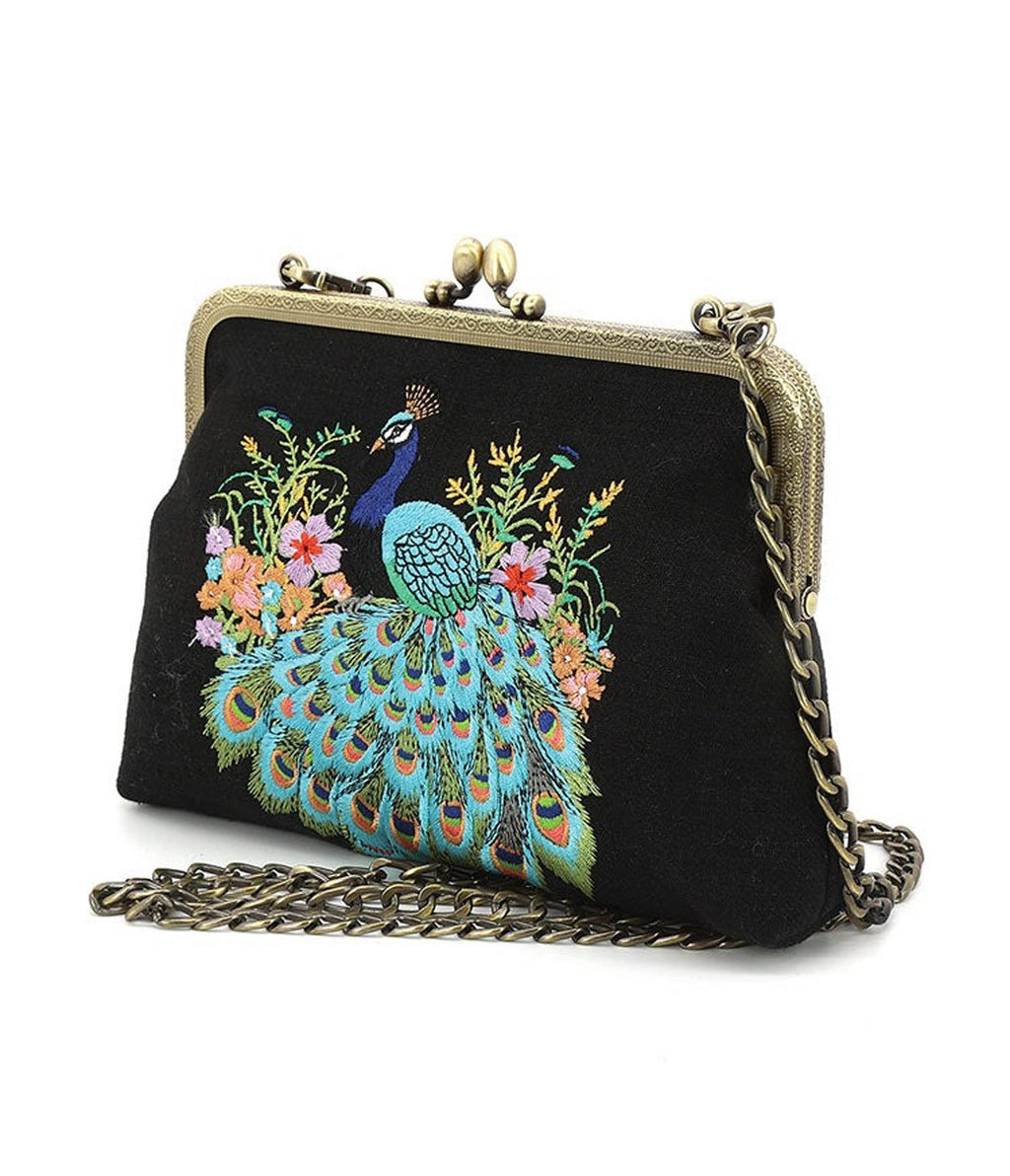 Peacock Kisslock Embroidered Bag