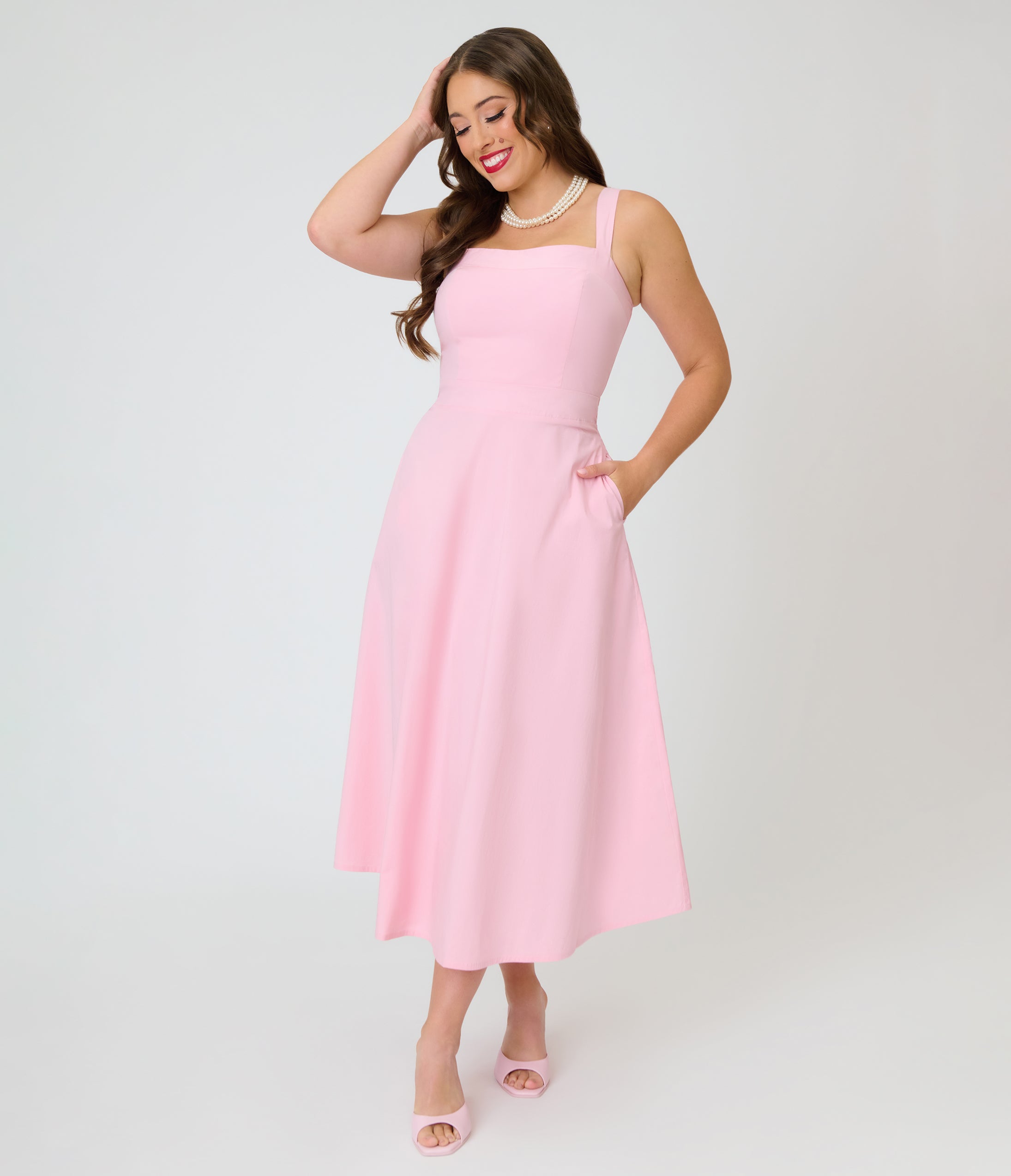 Timeless Blush Pink Cotton Poplin Midi Dress