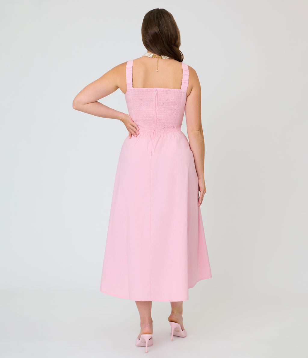 Timeless Blush Pink Cotton Poplin Midi Dress