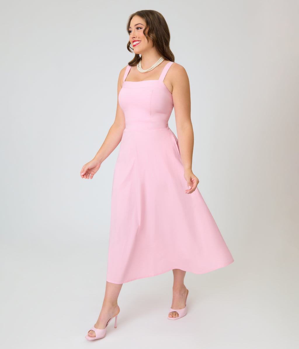 Timeless Blush Pink Cotton Poplin Midi Dress