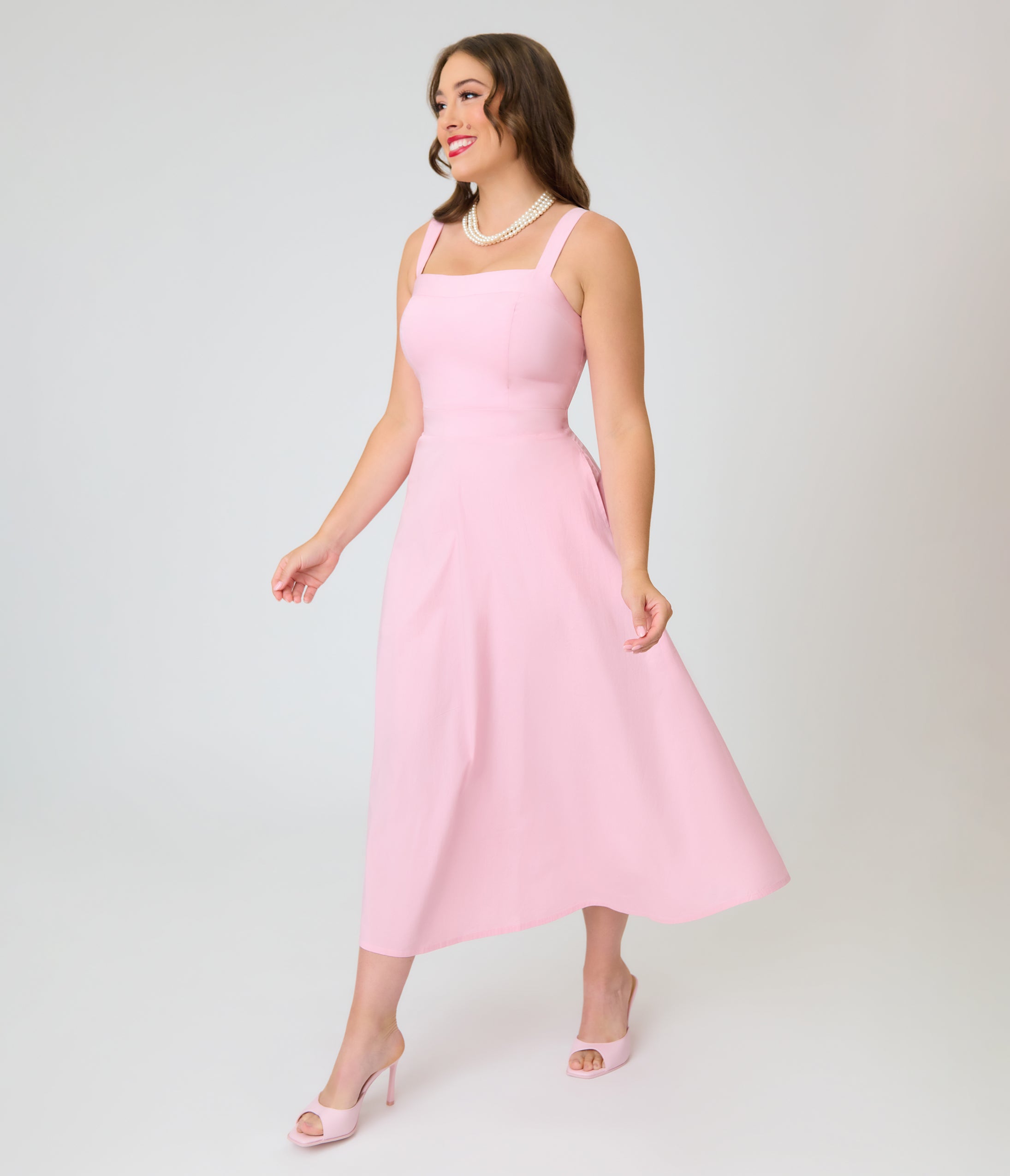Timeless Blush Pink Cotton Poplin Midi Dress