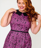 Retrolicious Plus Size Fuschia Black Crow Collared Dress