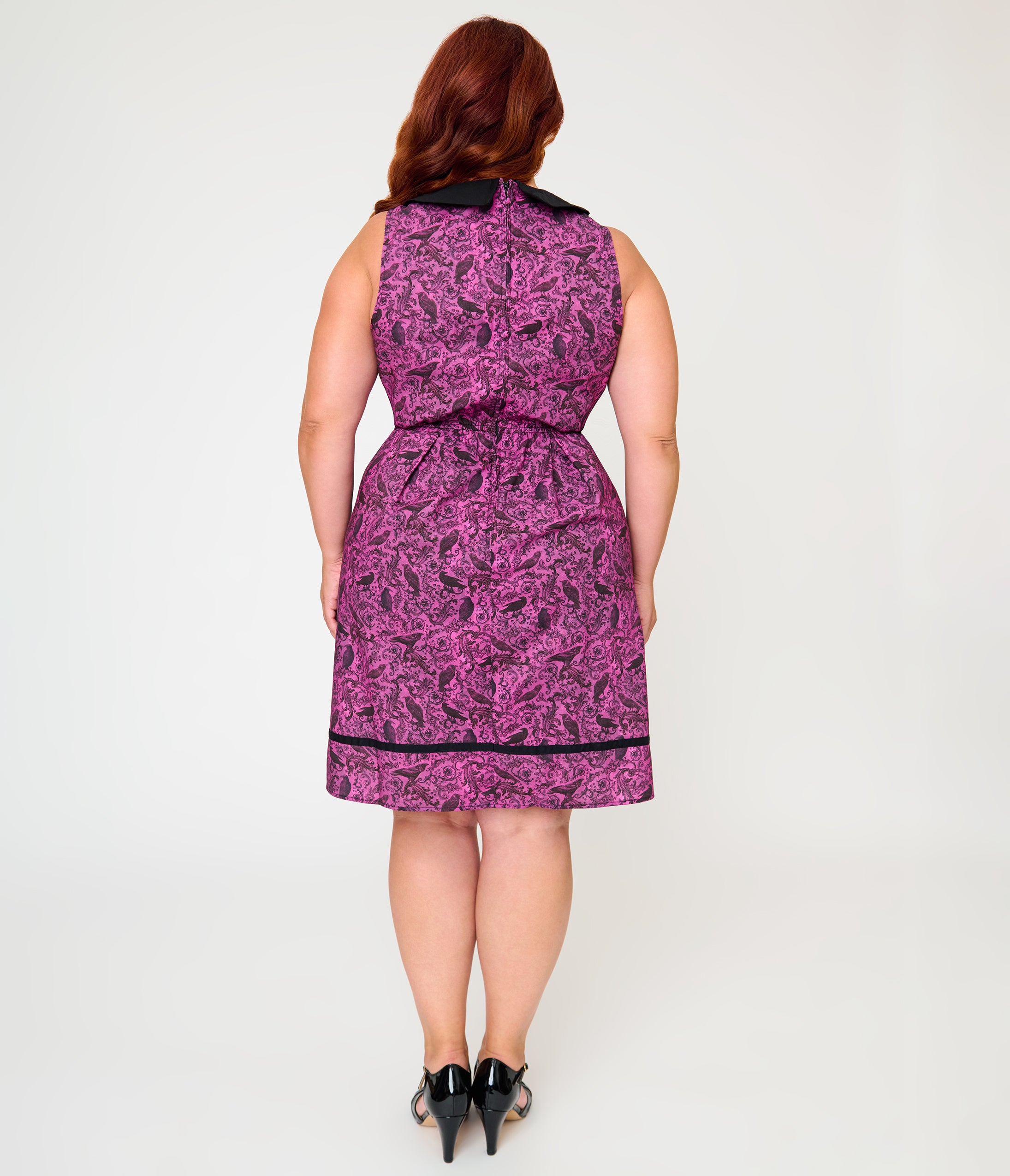 Retrolicious Plus Size Fuschia Black Crow Collared Dress
