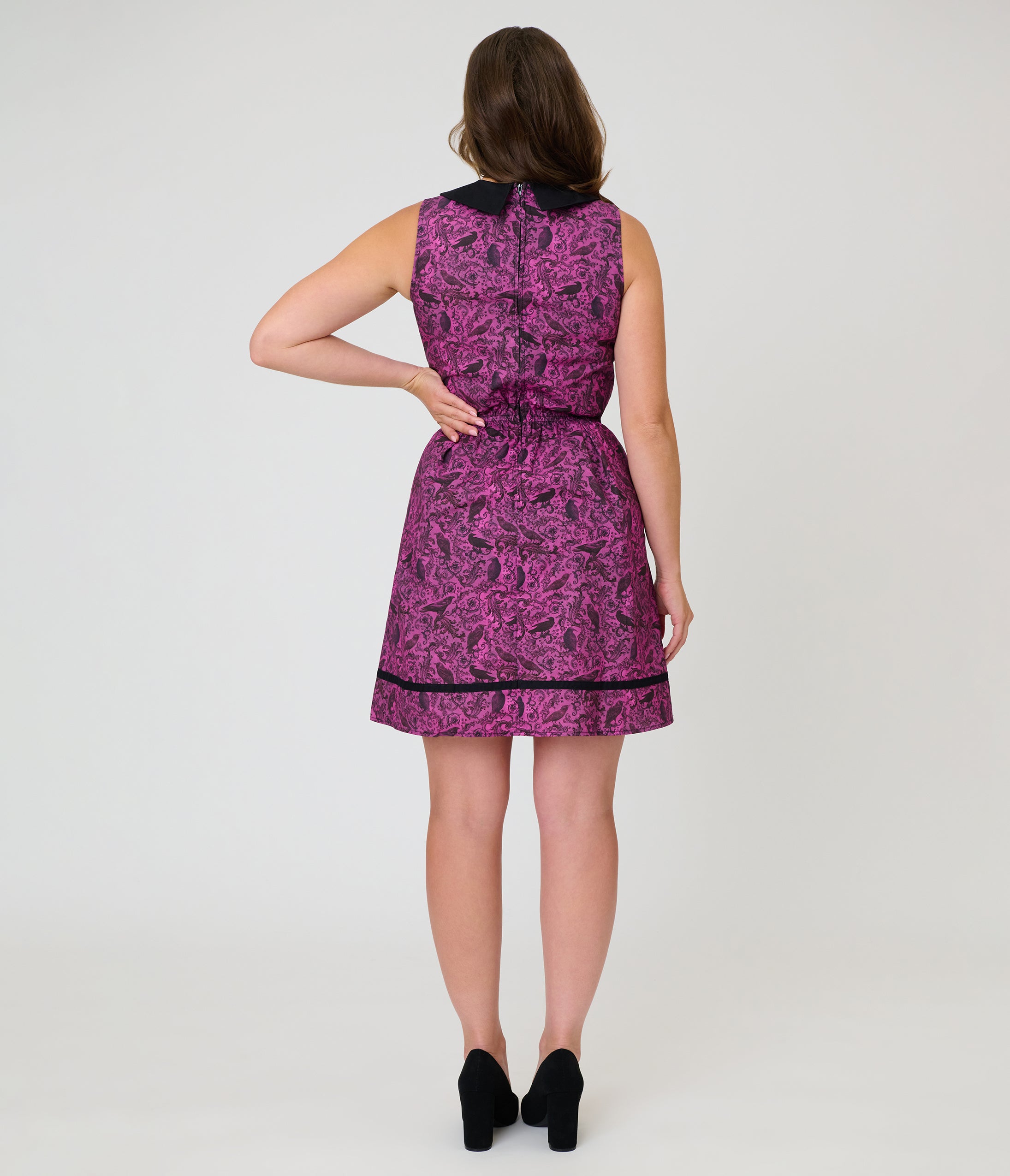 Retrolicious Fuschia Black Crow Collared Dress