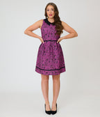 Retrolicious Fuschia Black Crow Collared Dress