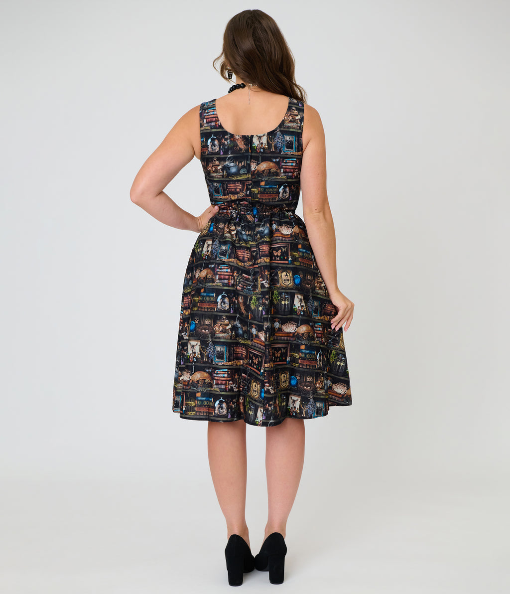 Retrolicious Black Spellbinding Curio Midi Dress