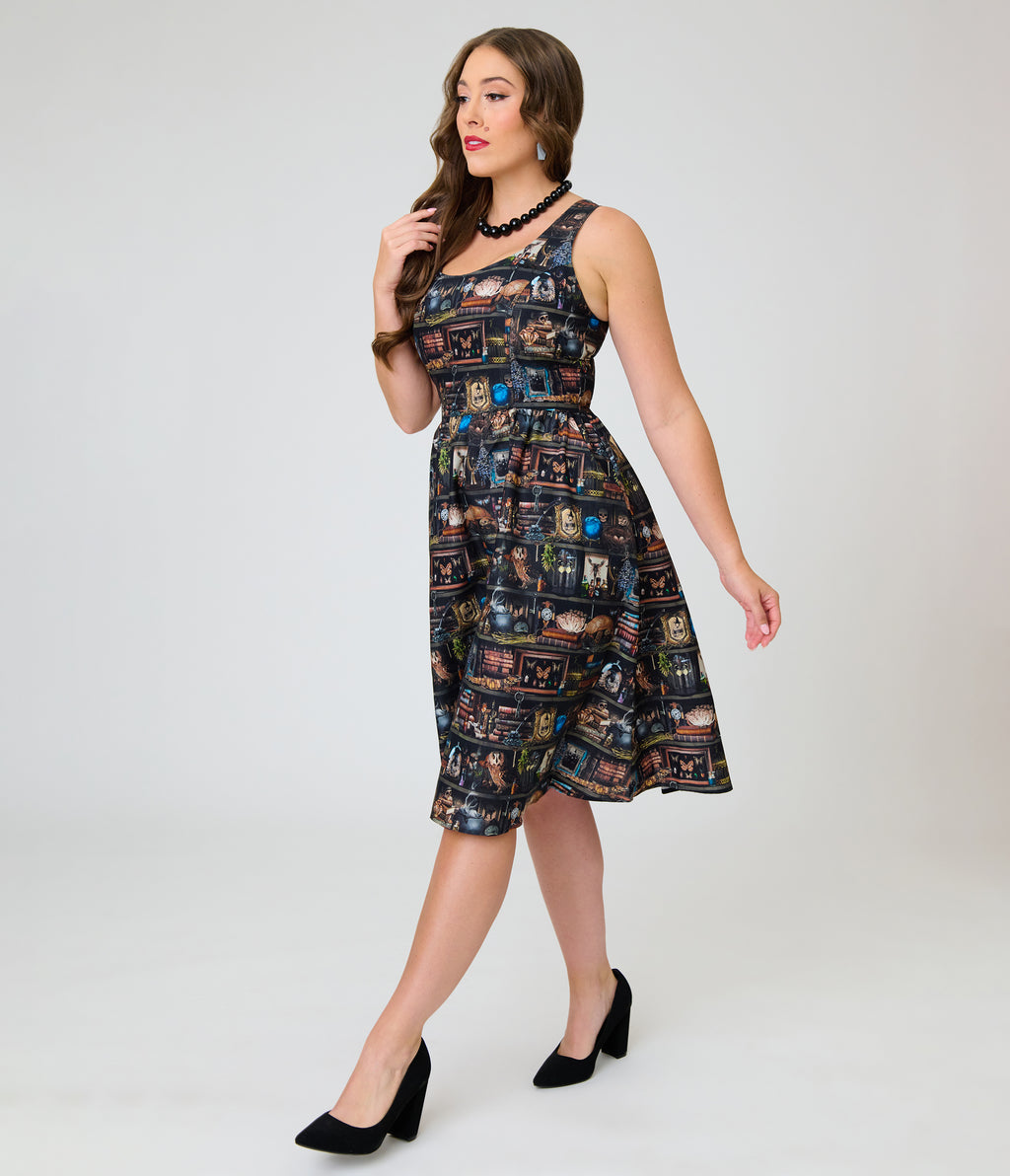Retrolicious Black Spellbinding Curio Midi Dress