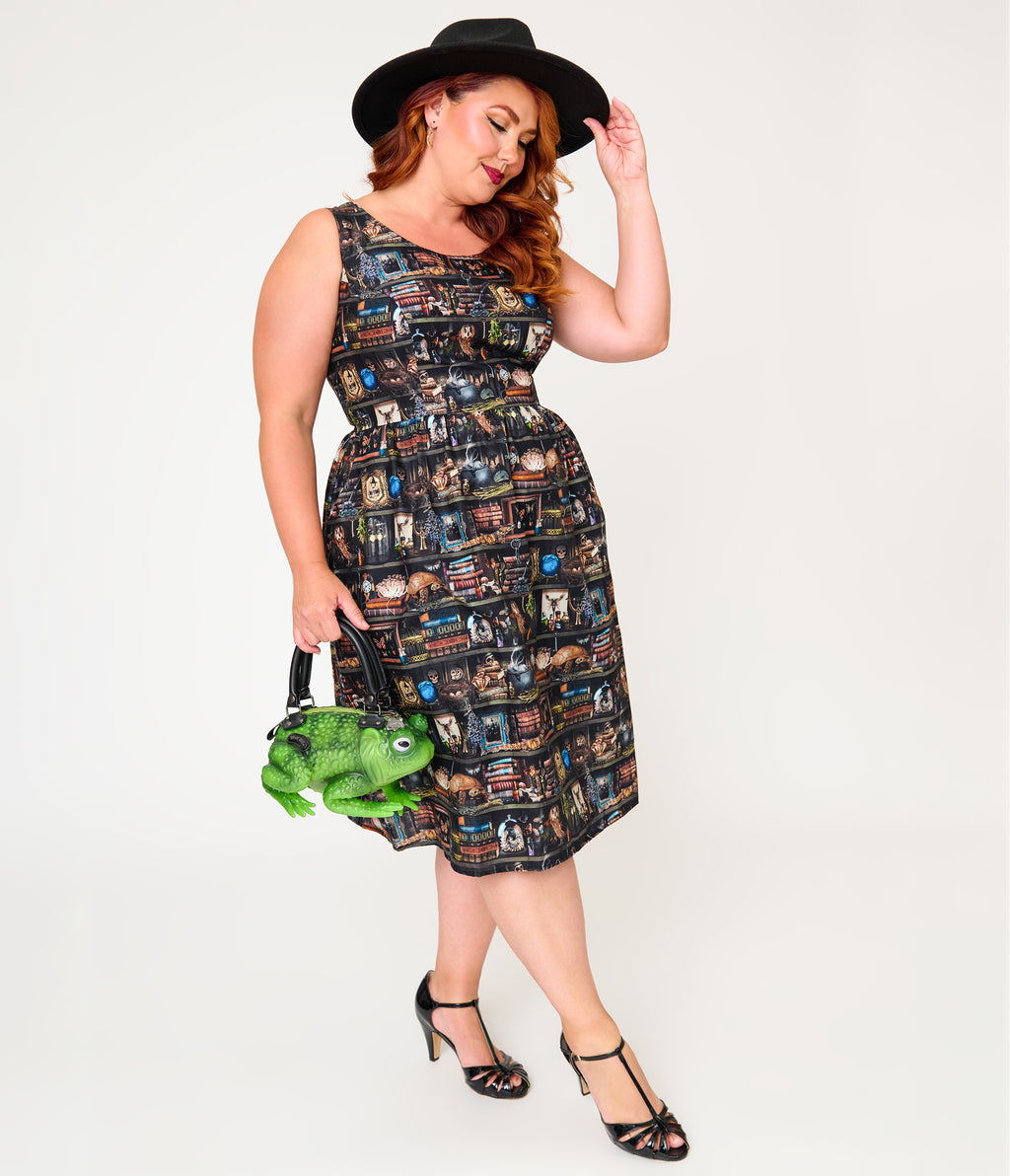 Retrolicious Plus Size Black Spellbinding Curio Midi Dress