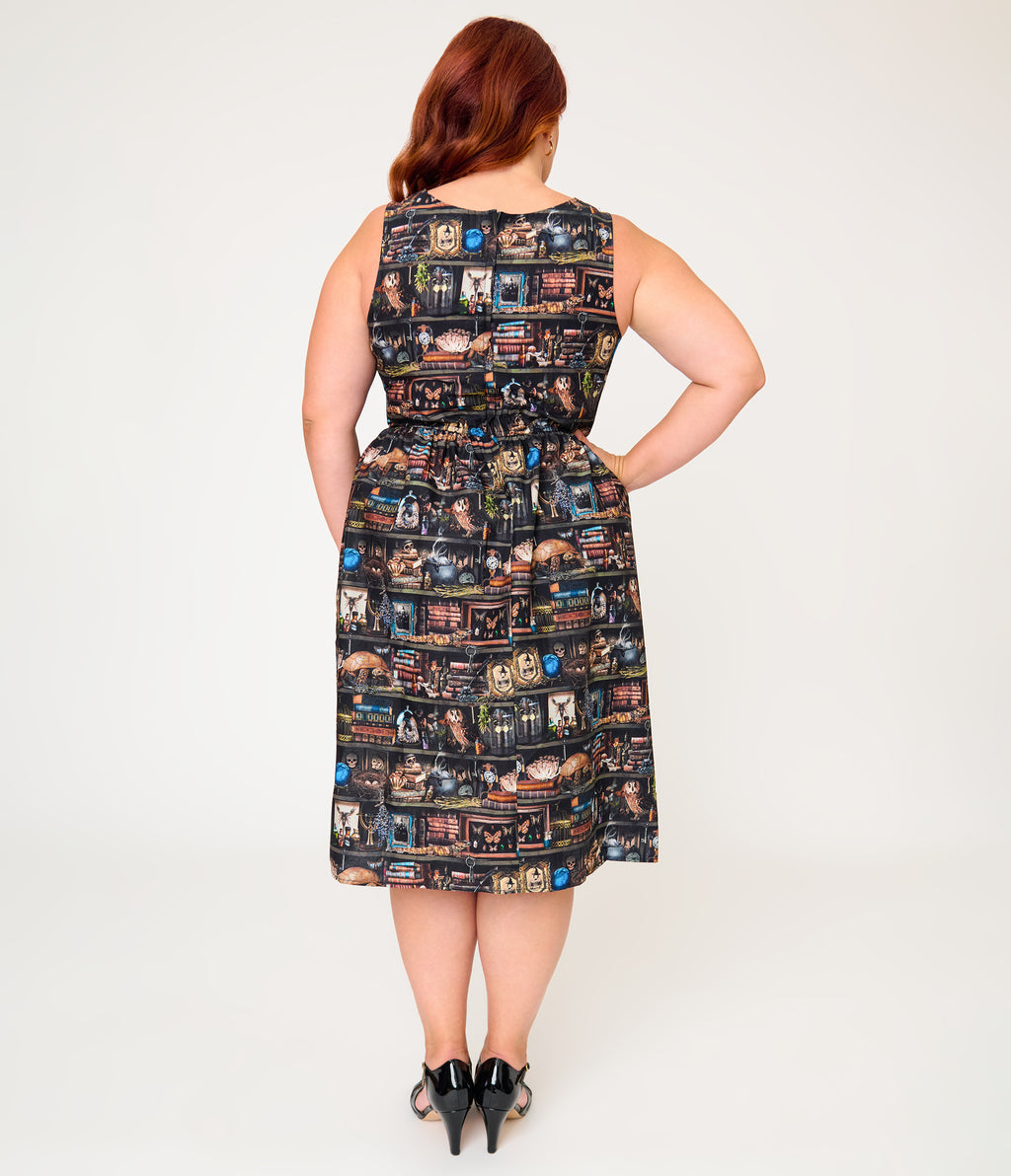 Retrolicious Plus Size Black Spellbinding Curio Midi Dress