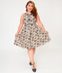 Retrolicious Plus Size Cream & Bird Print Cotton Elizabeth Dress