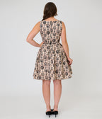 Retrolicious Cream & Bird Print Cotton Elizabeth Dress