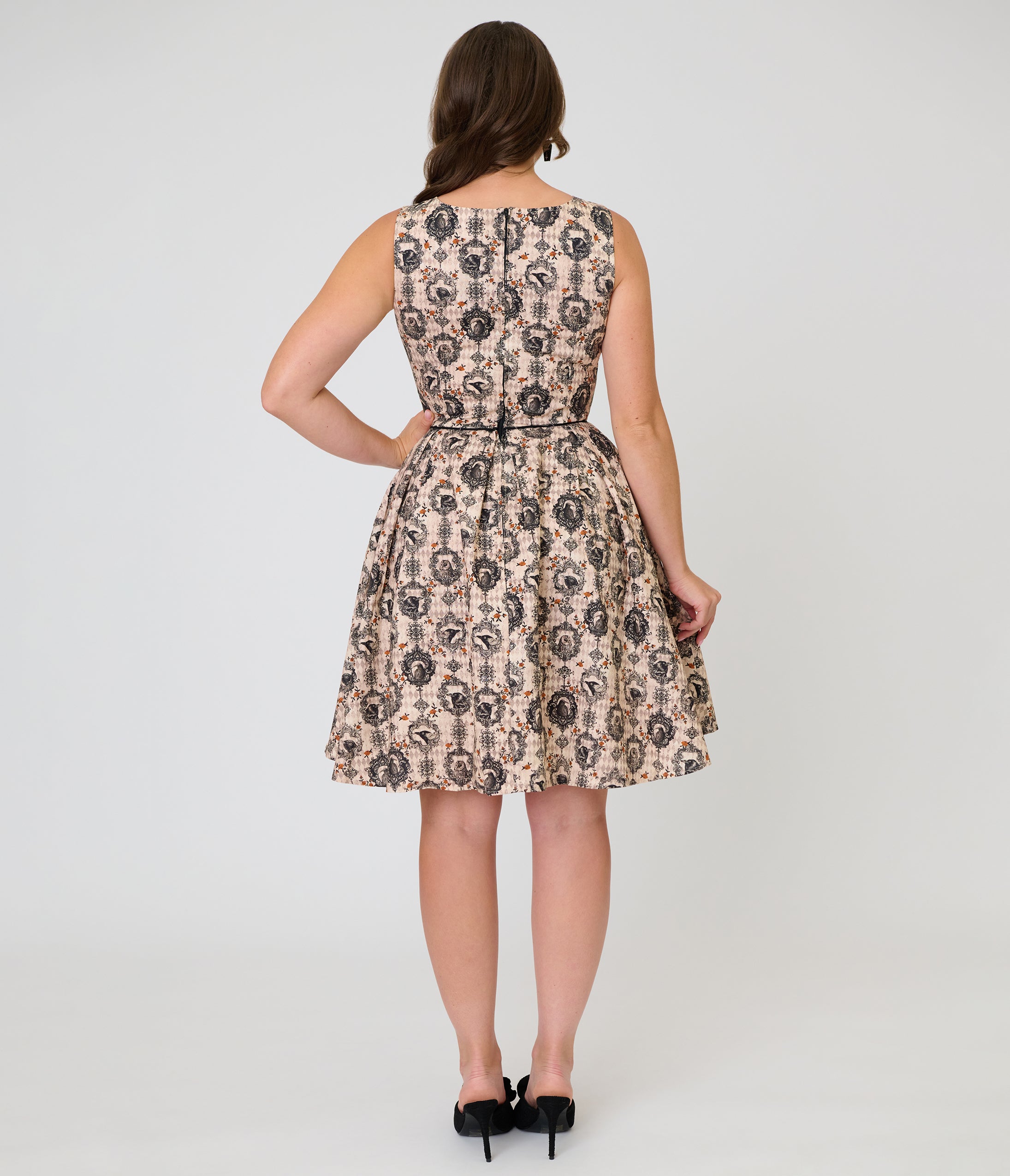 Retrolicious Cream & Bird Print Cotton Elizabeth Dress