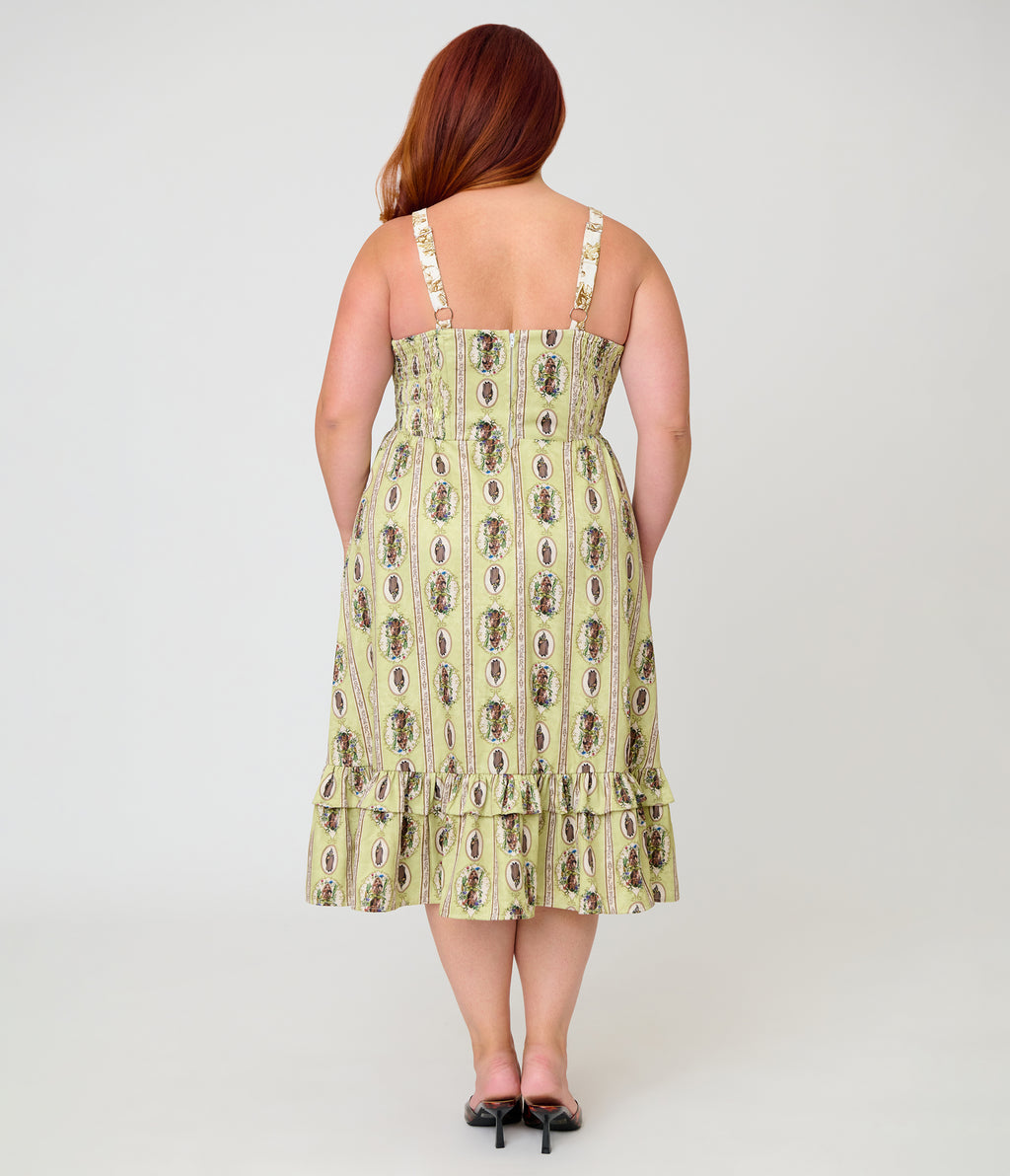 Harry Potter x Unique Vintage Plus Size Green Herbology Sweetheart Swing Dress