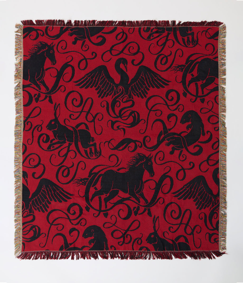 Harry Potter x Unique Vintage Burgundy Patronus Fringe Blanket