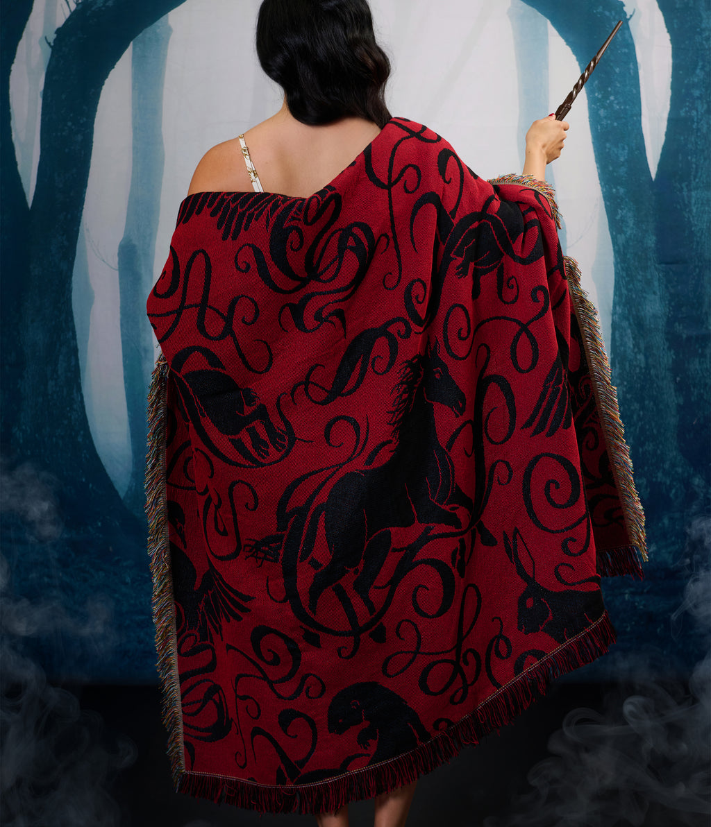 Harry Potter x Unique Vintage Burgundy Patronus Fringe Blanket