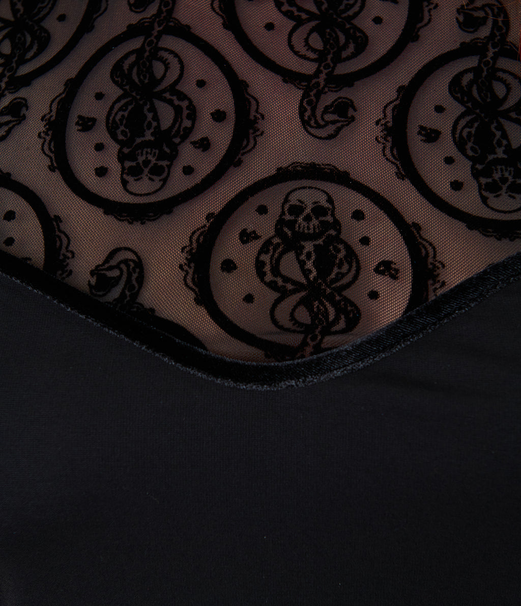 Harry Potter x Unique Vintage Plus Size Black Dark Mark Flutter Sleeve Sweetheart Top