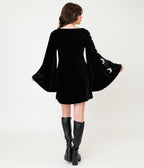 Smak Parlour Black Velvet Moon Cutout Bell Sleeve Mini Dress