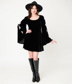 Smak Parlour Black Velvet Moon Cutout Bell Sleeve Mini Dress
