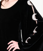 Smak Parlour Black Velvet Moon Cutout Bell Sleeve Mini Dress