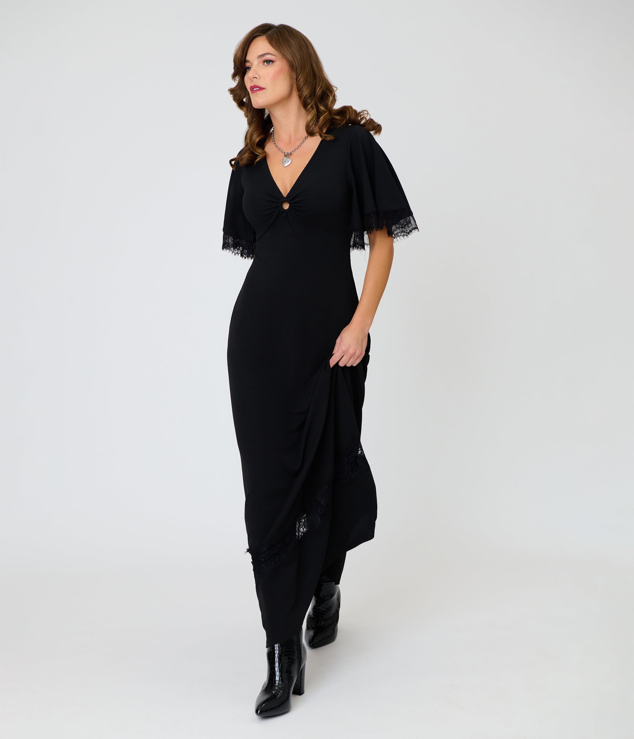 Smak Parlour Black Lace Inset Maxi Dress