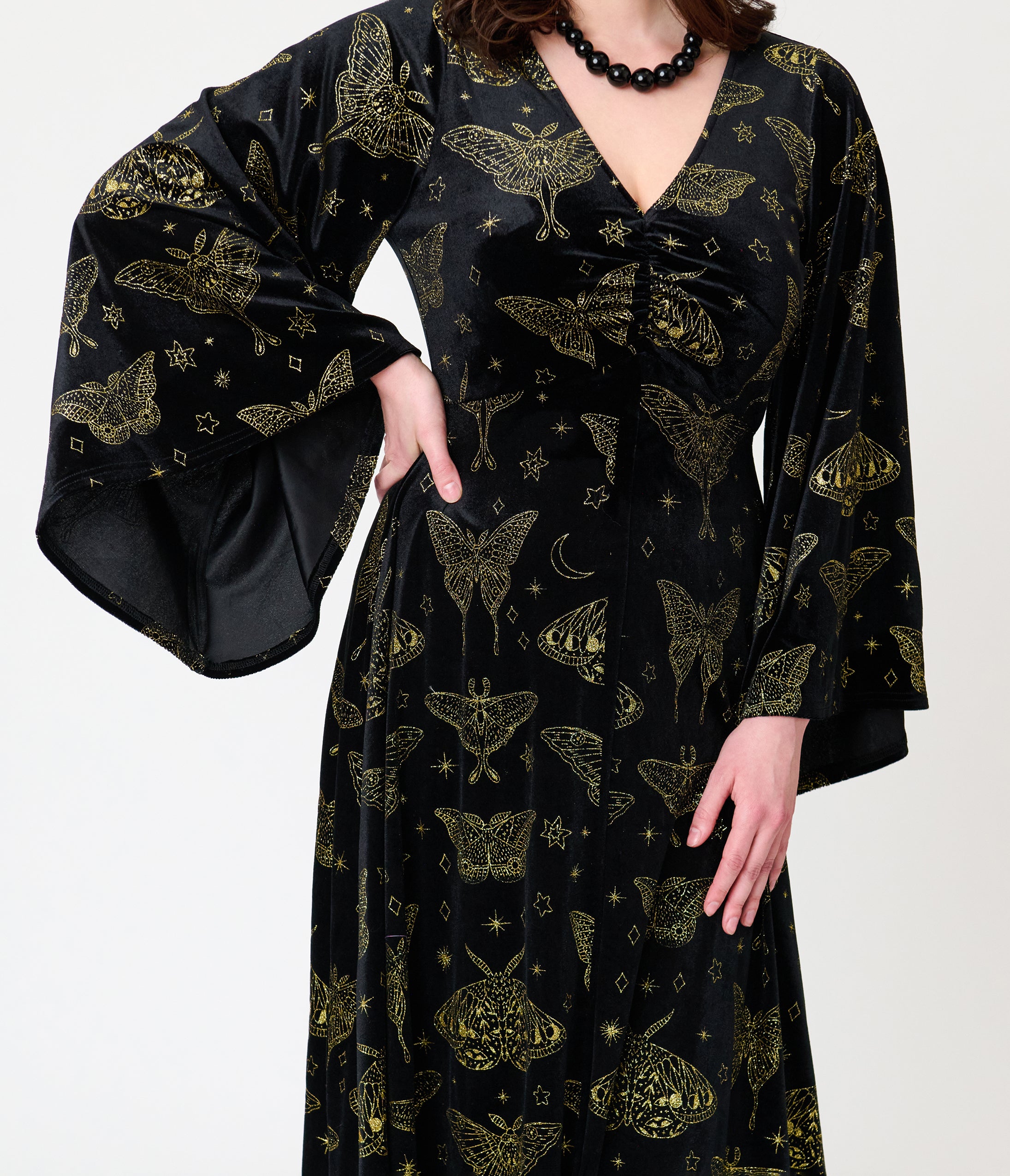 Smak Parlour Black & Gold Moth Print Stevie Maxi Dress