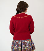 Harry Potter x Unique Vintage Burgundy Hedwig Embroidered Cropped Cardigan
