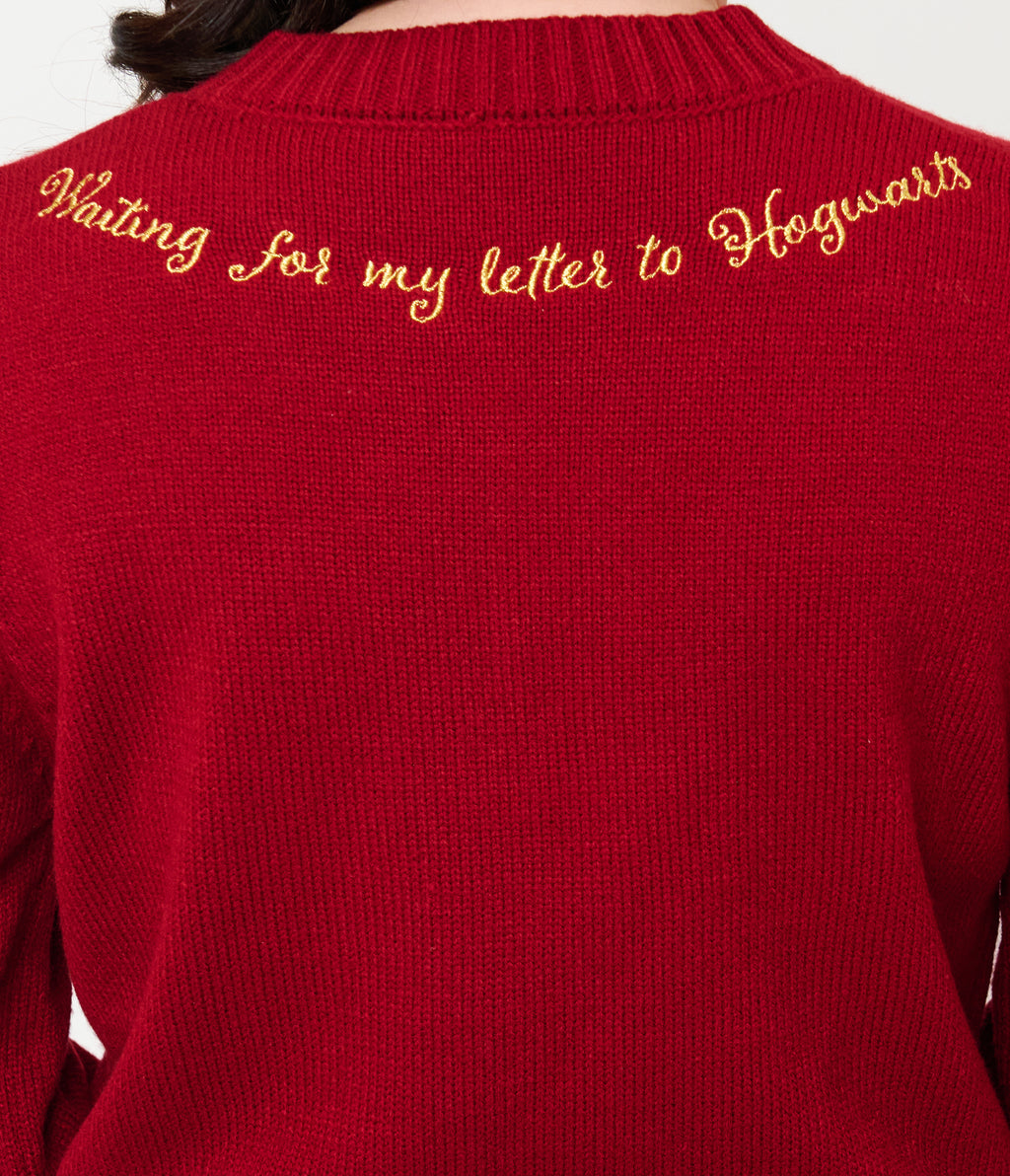 Harry Potter x Unique Vintage Burgundy Hedwig Embroidered Cropped Cardigan