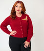 Harry Potter x Unique Vintage Plus Size Burgundy Hedwig Embroidered Cropped Cardigan