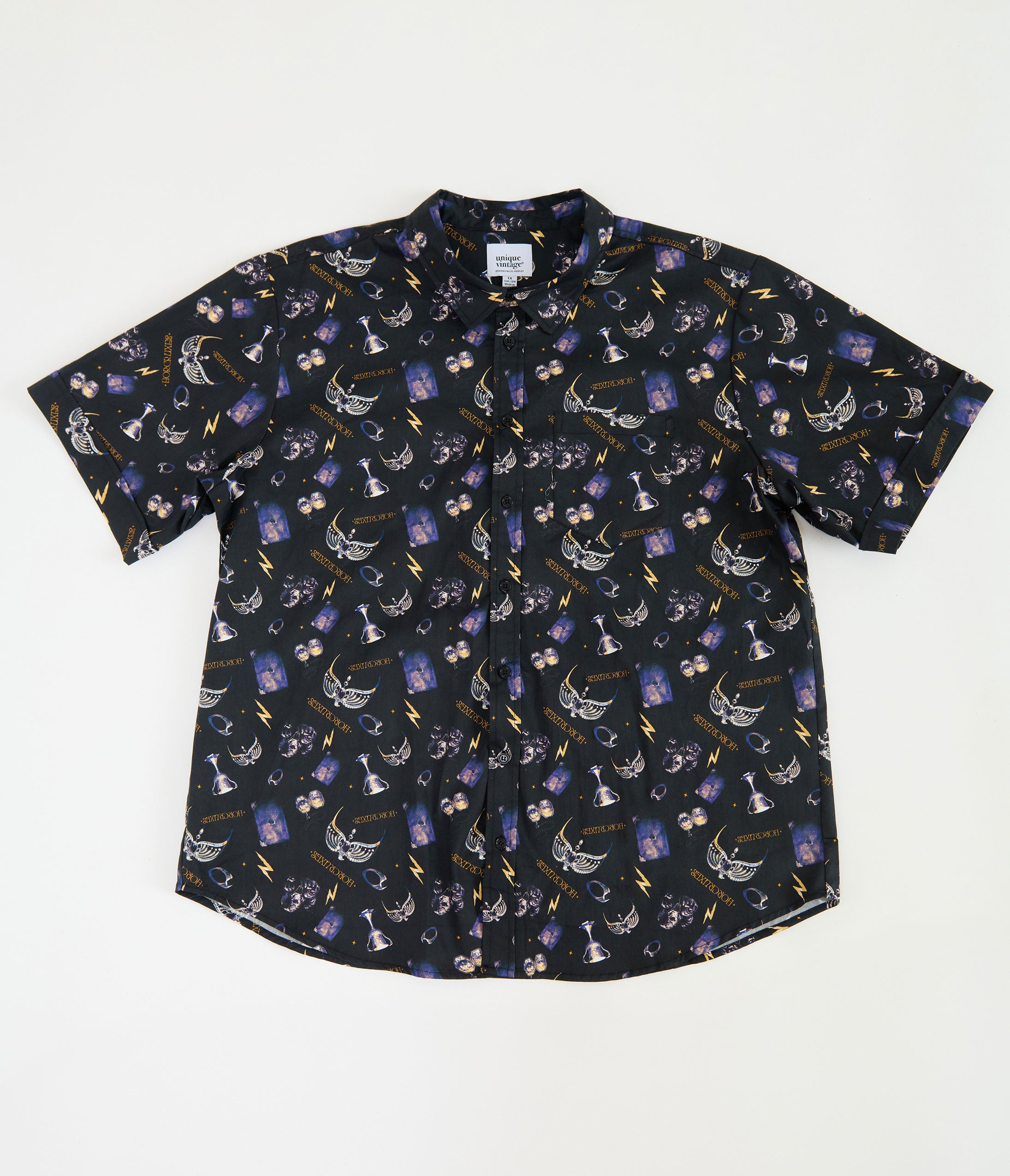 Harry Potter x Unique Vintage Plus Size Black & Purple Horcruxes Mens Shirt