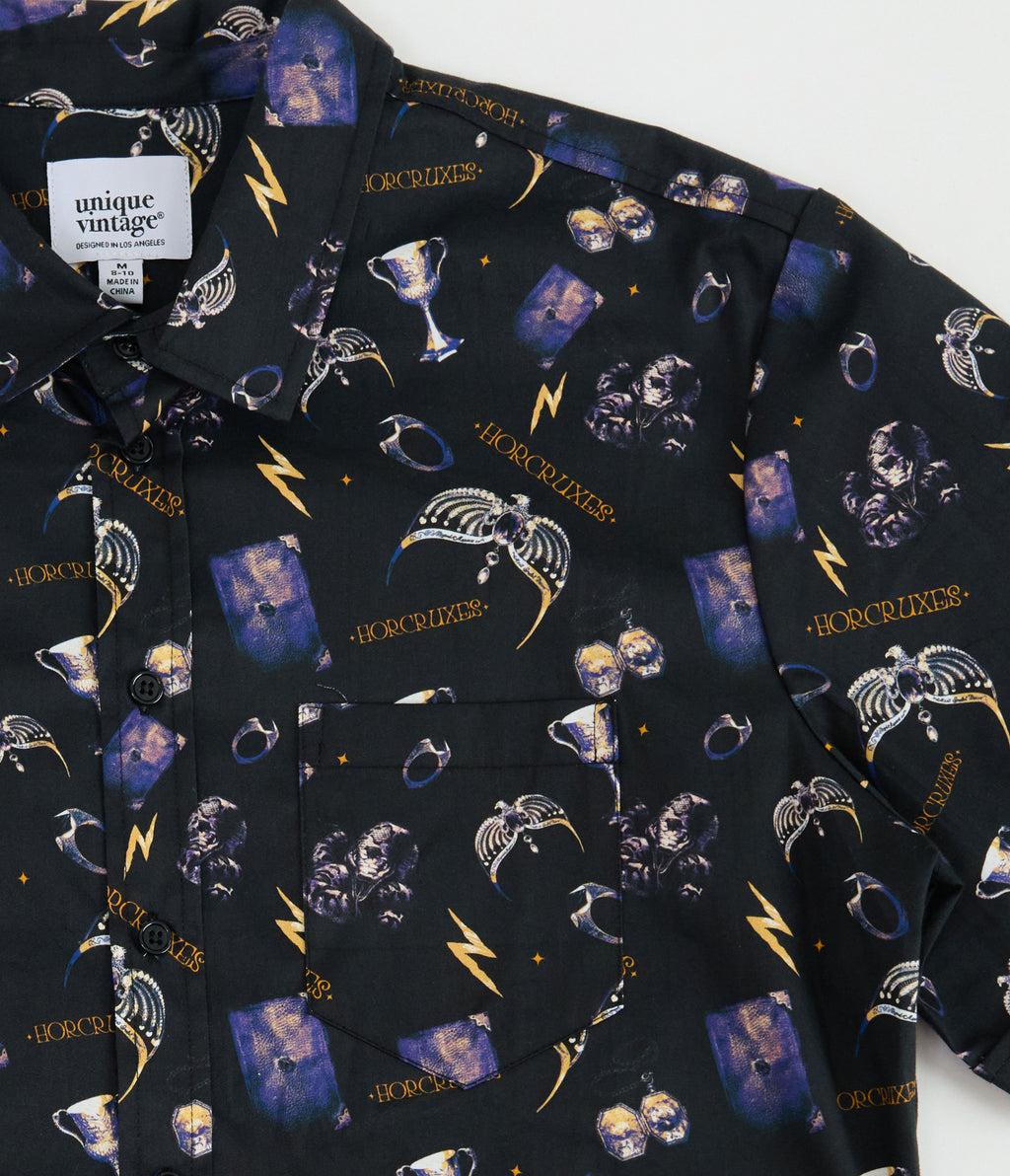 Harry Potter x Unique Vintage Plus Size Black & Purple Horcruxes Mens Shirt