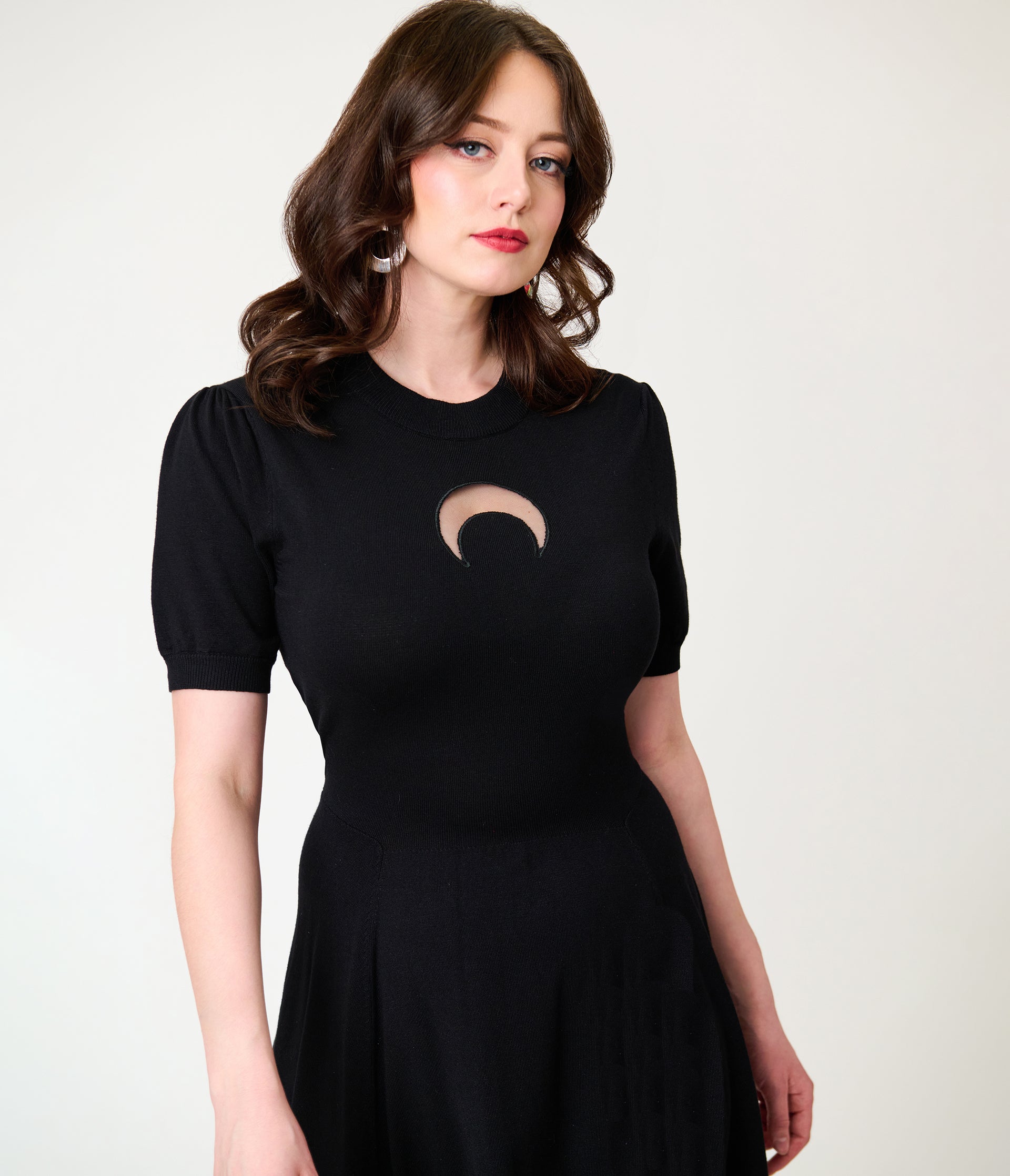 Unique Vintage Black Crescent Moon Cutout Flare Dress