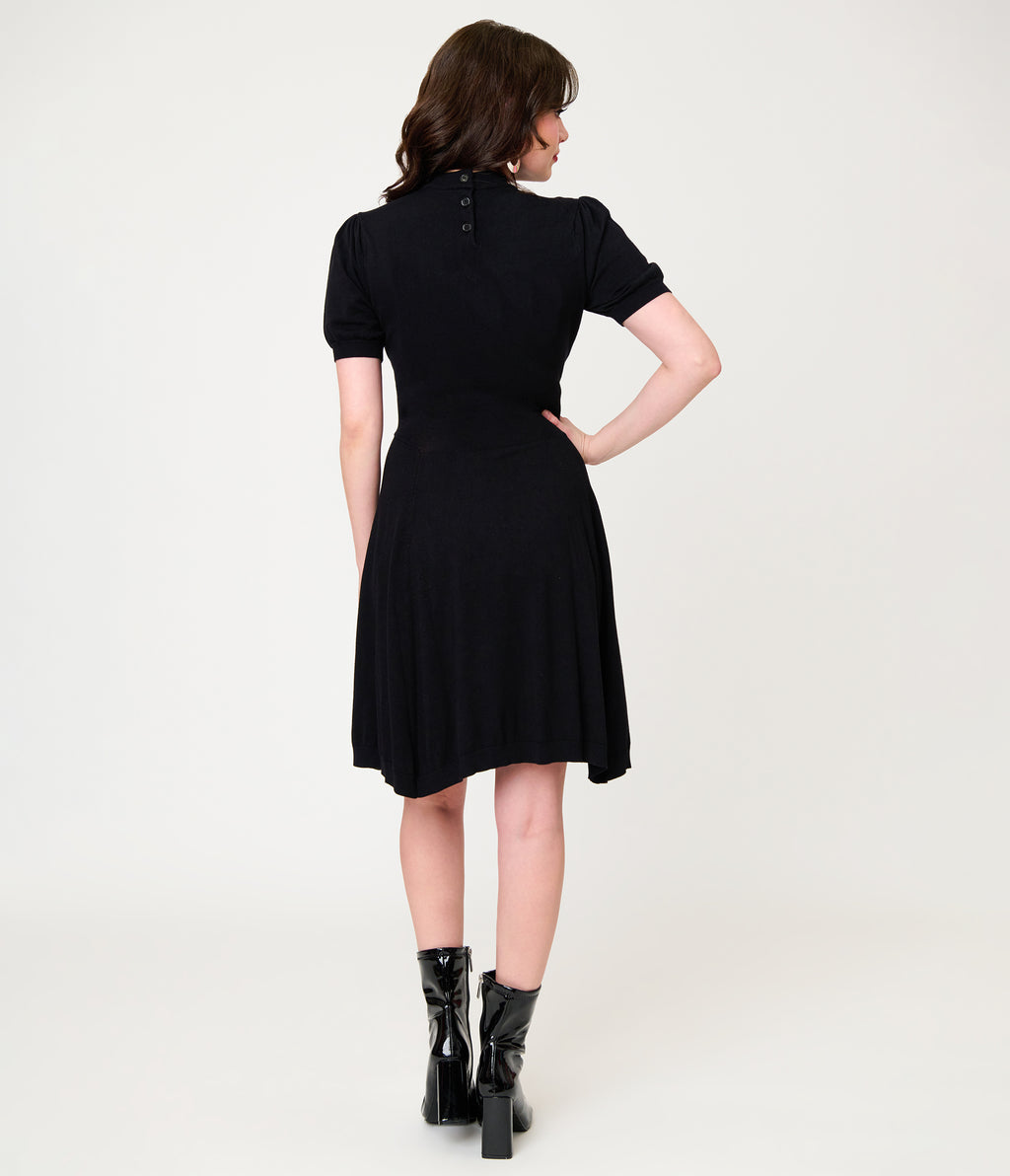 Unique Vintage Black Crescent Moon Cutout Flare Dress