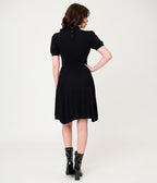 Unique Vintage Black Crescent Moon Cutout Flare Dress