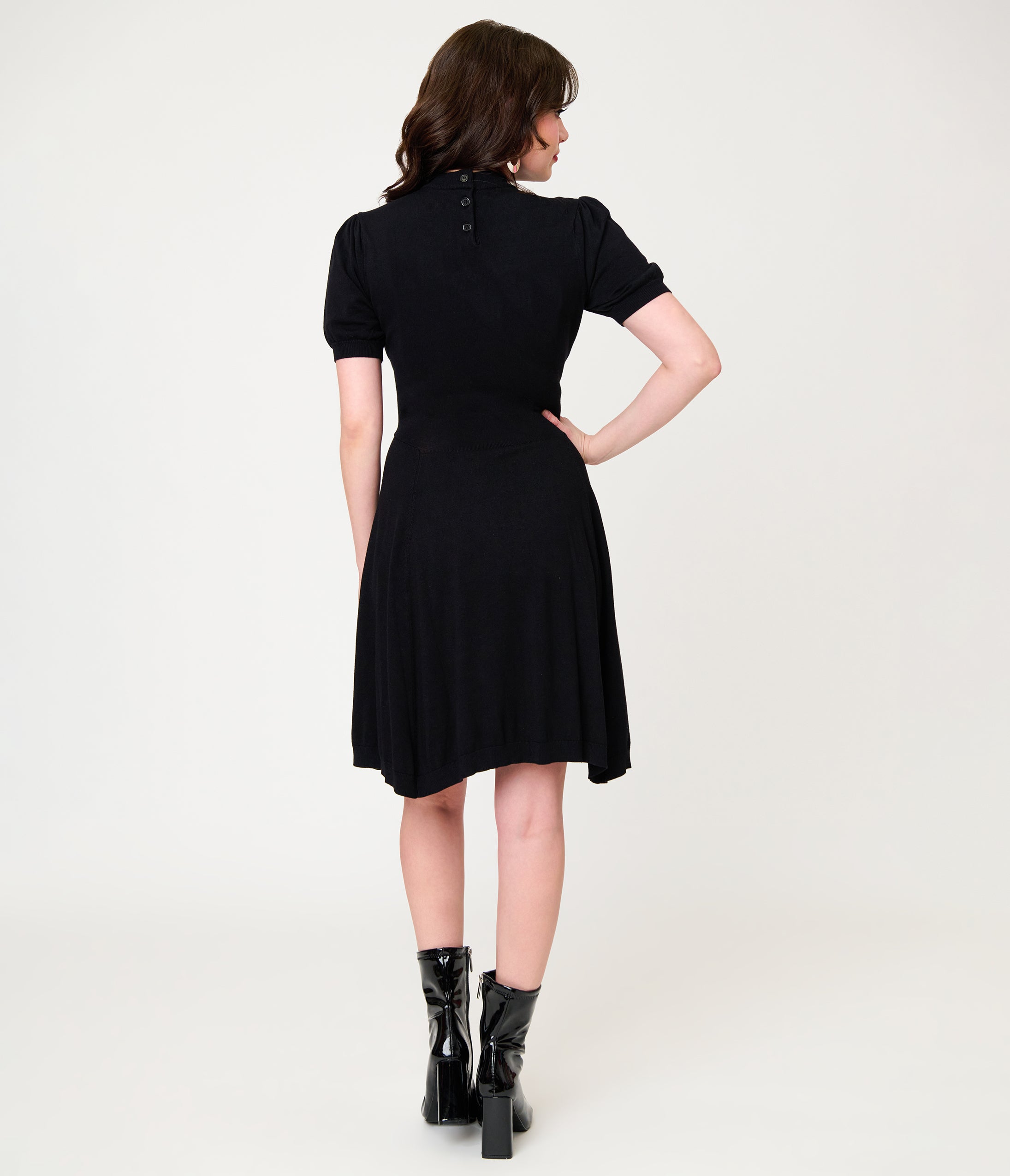 Unique Vintage Black Crescent Moon Cutout Flare Dress