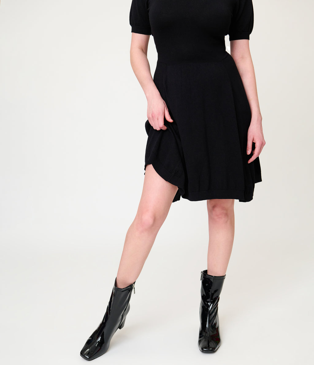 Unique Vintage Black Crescent Moon Cutout Flare Dress