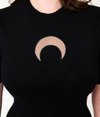 Unique Vintage Black Crescent Moon Cutout Flare Dress