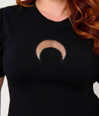 Unique Vintage Plus Size Black Crescent Moon Cutout Flare Dress