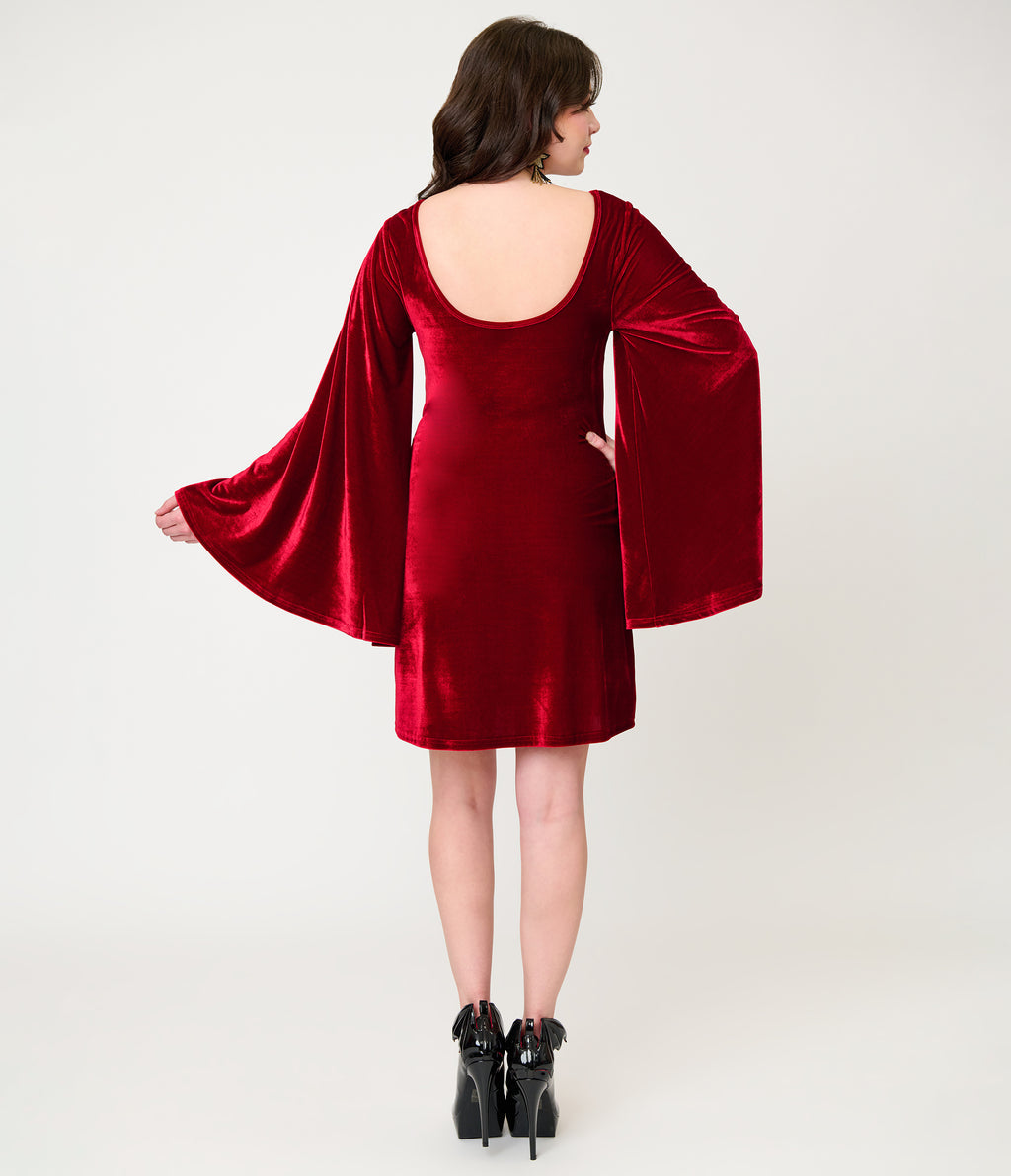 Smak Parlour Burgundy Velvet Moon Cutout Downtown Scene Mini Dress