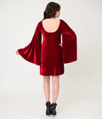 Smak Parlour Burgundy Velvet Moon Cutout Downtown Scene Mini Dress