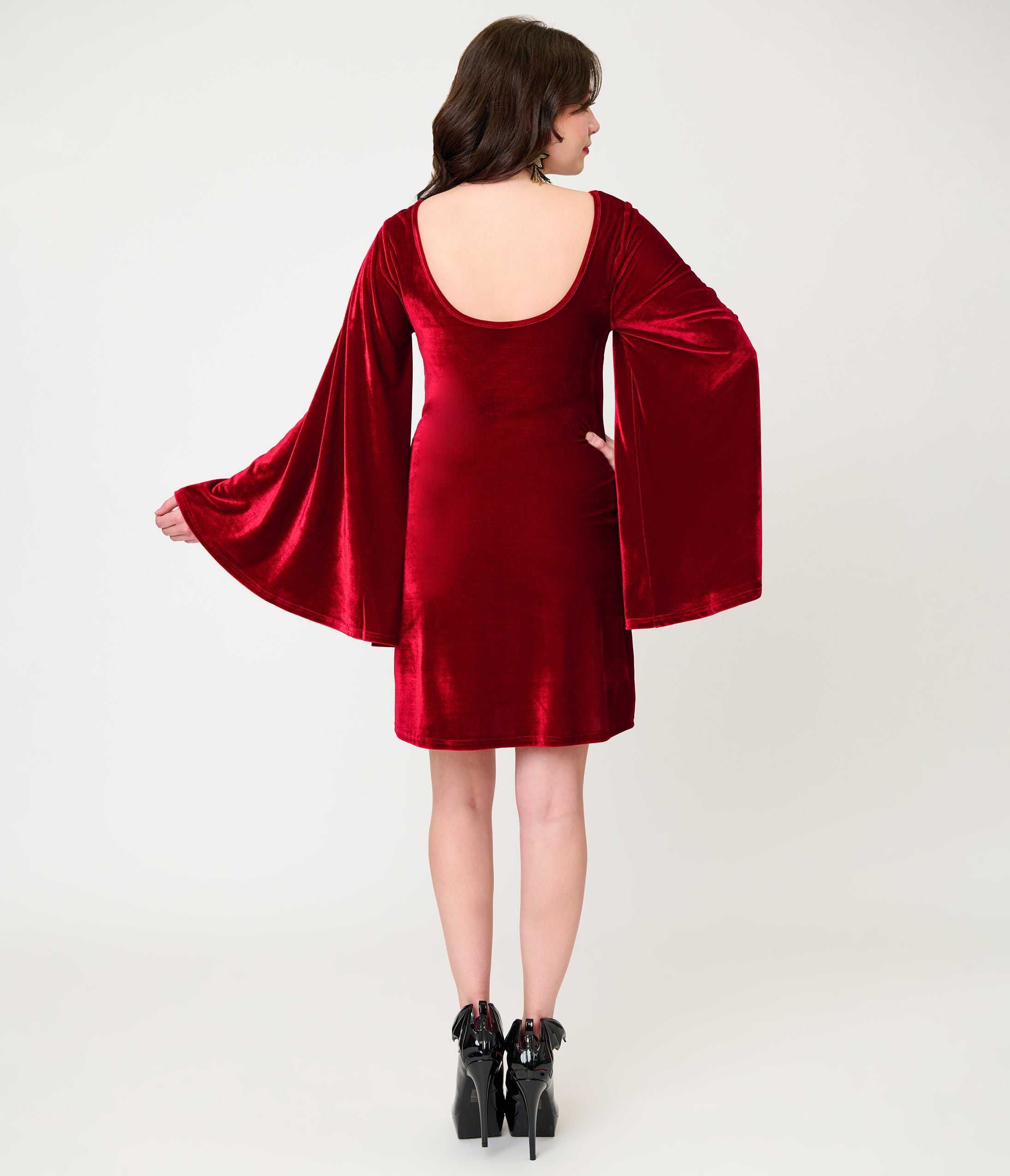 Smak Parlour Burgundy Velvet Moon Cutout Downtown Scene Mini Dress