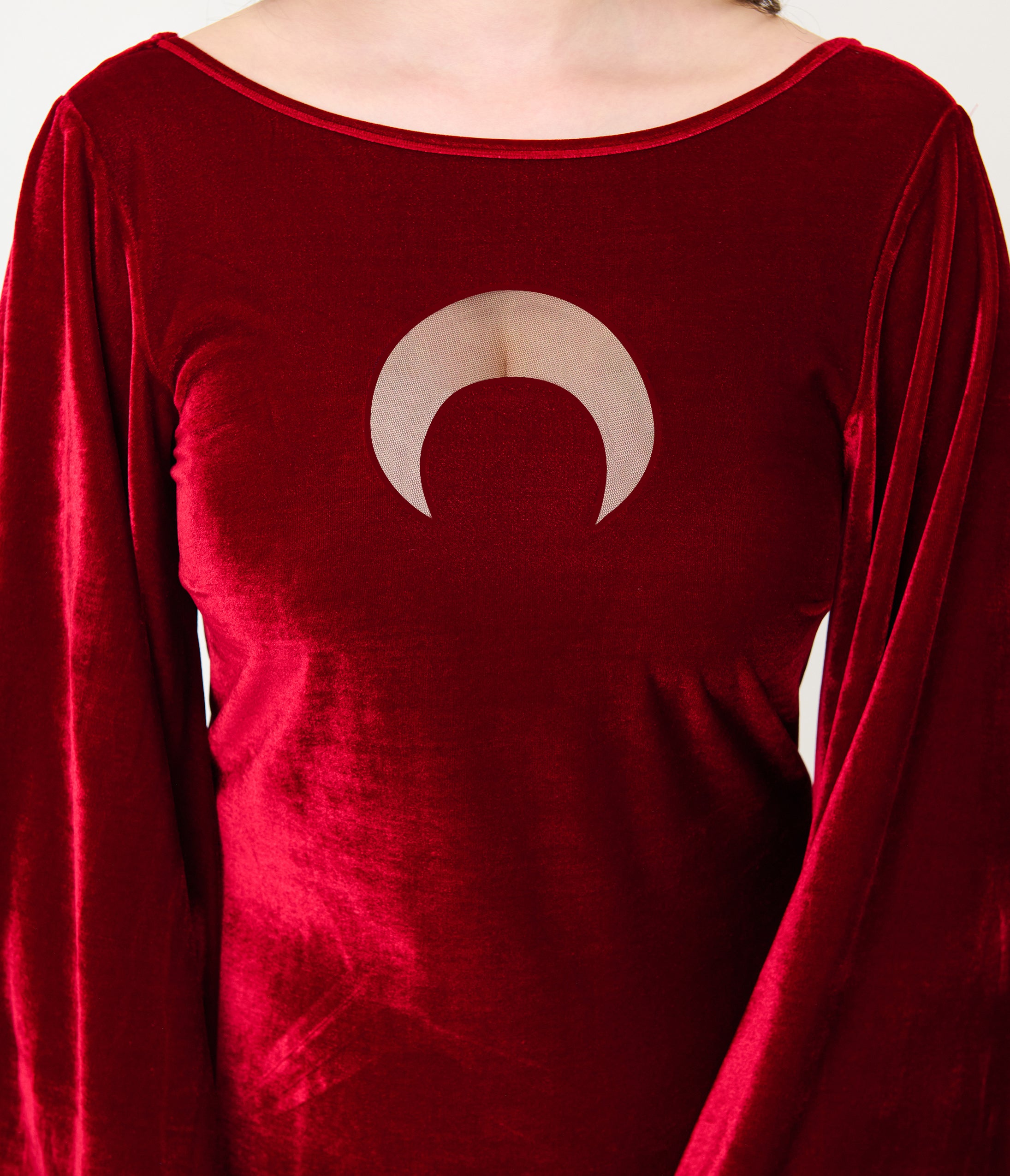 Smak Parlour Burgundy Velvet Moon Cutout Downtown Scene Mini Dress