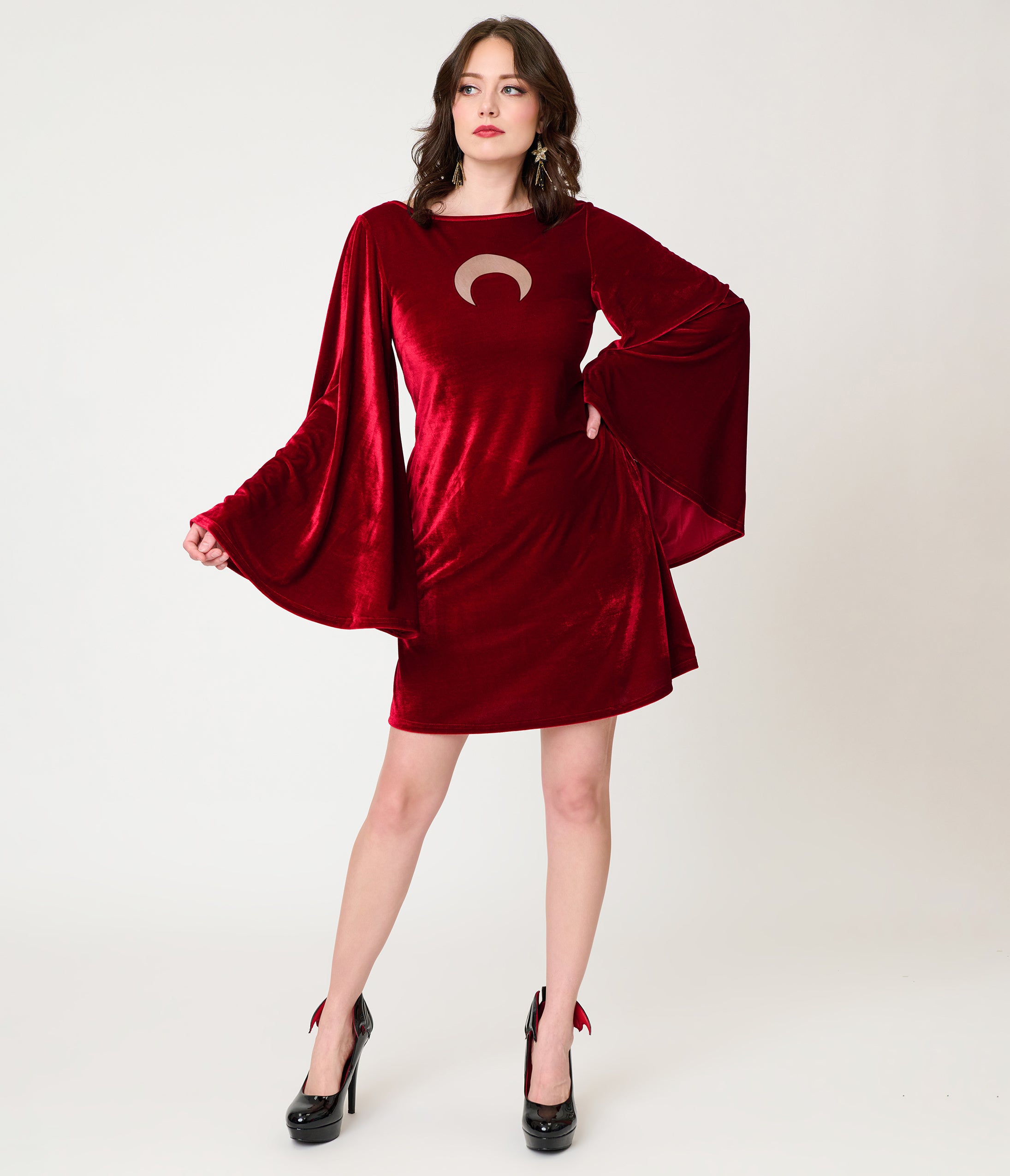Smak Parlour Burgundy Velvet Moon Cutout Downtown Scene Mini Dress