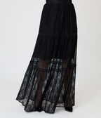 Unique Vintage Black Lace Tiered Maxi Skirt