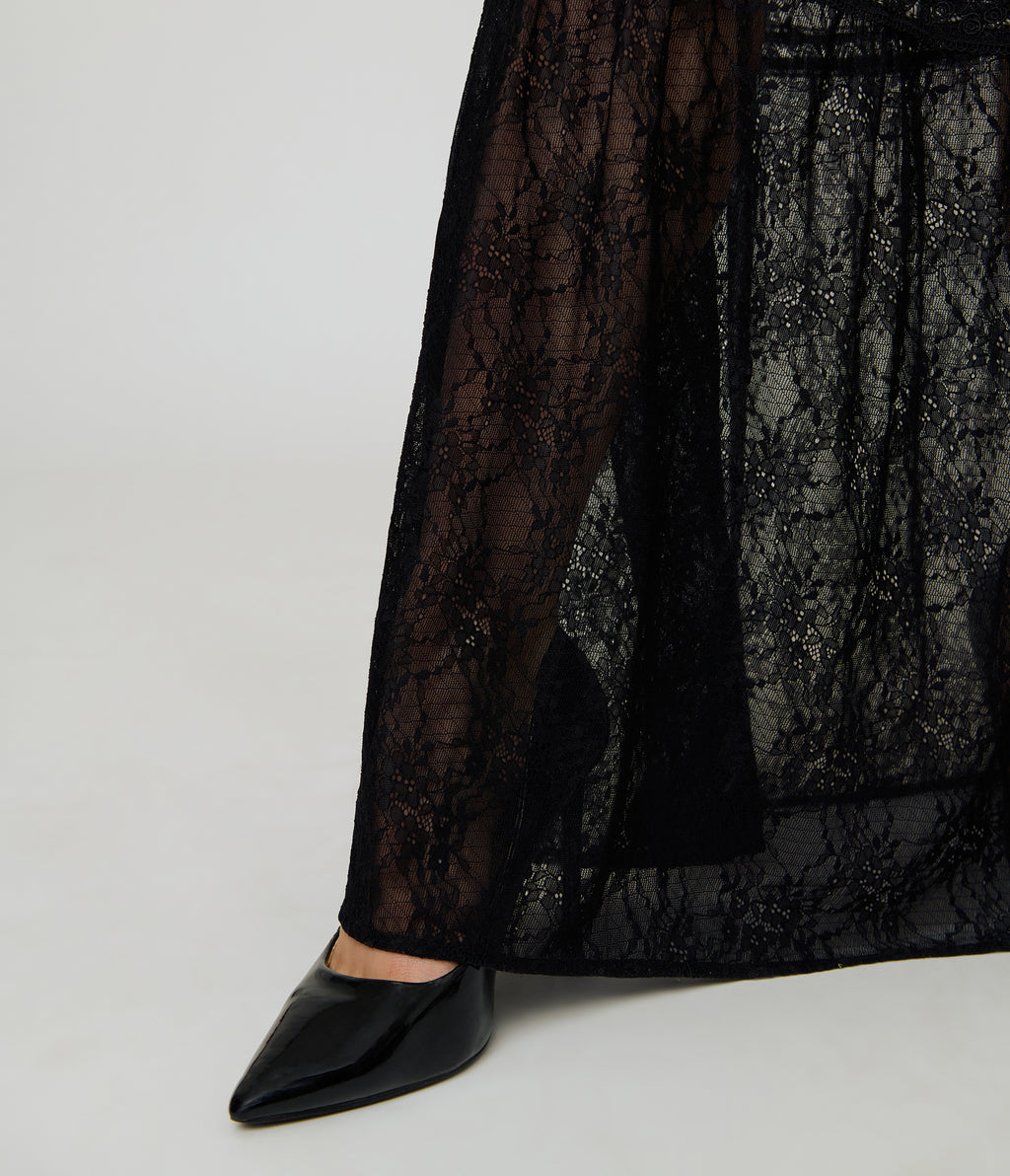 Unique Vintage Black Lace Tiered Maxi Skirt