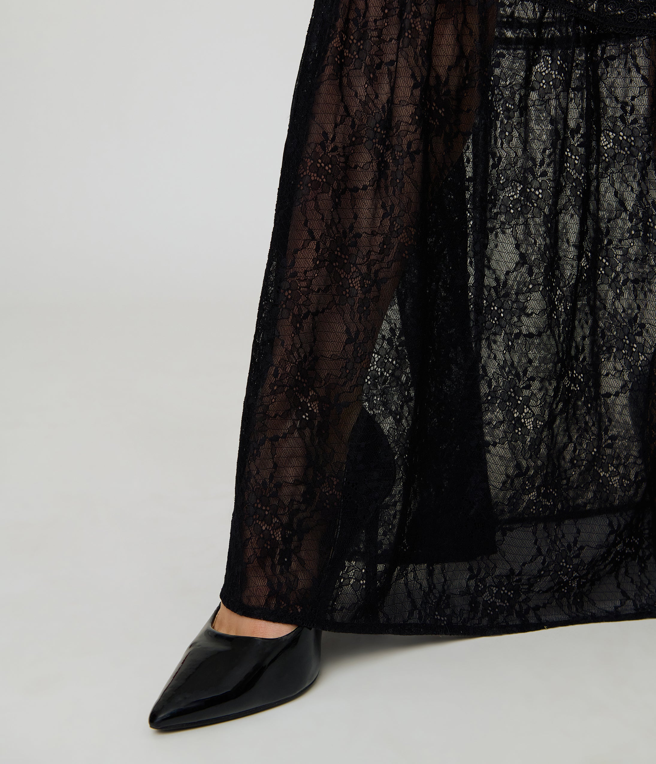 Unique Vintage Black Lace Tiered Maxi Skirt