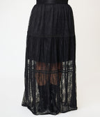 Unique Vintage Plus Size Black Lace Tiered Maxi Skirt